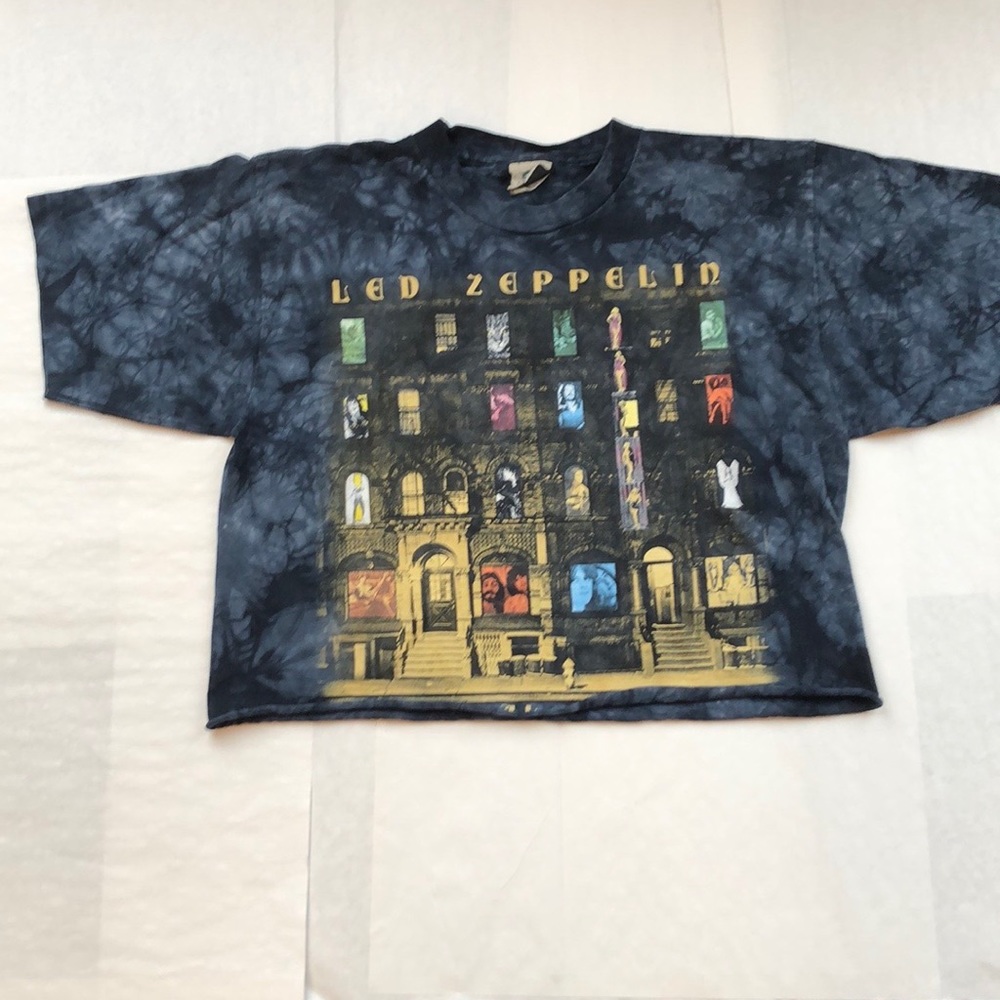 Vintage Made in USA Liquid Blue Led Zeppelin Physical Graffiti Tee CROPPED - M